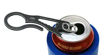 CRKT VIVA multi-tool lifting the tab on a canned drink