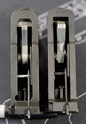 Timney Trigger internals (L), Ruger factory (R)