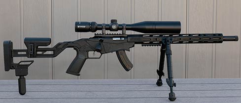 Ruger Precision Rimfire with aftermarket scope, bipod, and monopod
