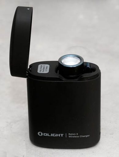 Olight Baton 3 Premium Edition in the wireless charging case
