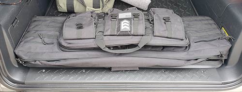 My "outdoor office" - rifles, pistols, and shooting gear loaded into the Ranger 42" Padded Double Rifle Case from 3VGear 
