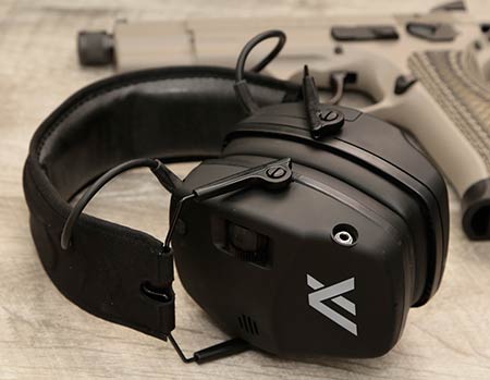 3.5mm auxilliary port on the TRACKR Blu Tactical Ear Muffs from AXIL