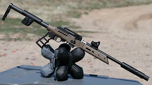 Crazy Ivan Chassis for the Ruger 10/22 Takedown with the TacSol SB-X barrel, Axiom suppressor, and Vortex Viper on a Magpul X-22 Backpacker Optic Mount 