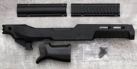 SB Tactical's SB22 Fixed Kit for the Ruger 22 Charger includes the chassis, two front covers, a Reptilia COG grip, and hardware