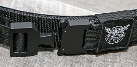 Close up of the Talon Buckle on the We The People Tactical Gun Belt