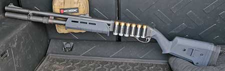 Remington 870 12 gauge shotgun with Magpul MOE Forend and SGA Stock
