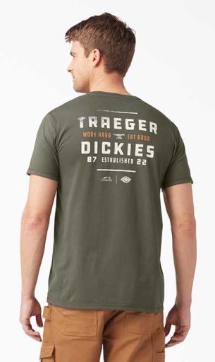 Rear graphics on the Traeger x Dickies Ultimate Grilling T-Shirt