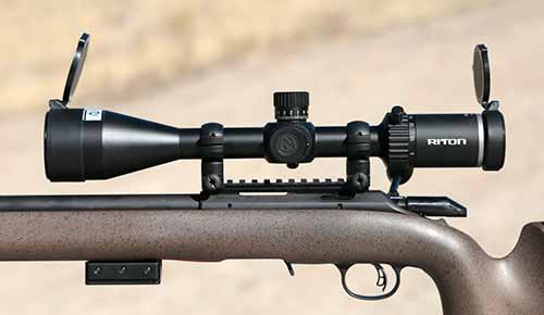 Riton 1 Conquer 6-24x50 Scope mounted on a Ruger American Rimfire LRT.