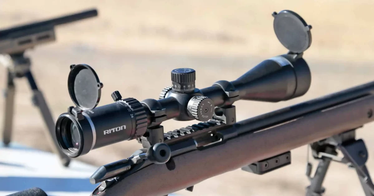 Riton 1 Conquer 6-24x50 Scope mounted on a Ruger American Rimfire LRT