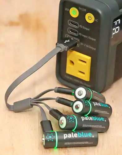 Paleblue Rechargeable Batteries being charged on the go.
