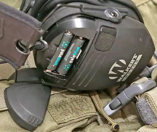 Paleblue Rechargeable Batteries in some Walker hearing protection.
