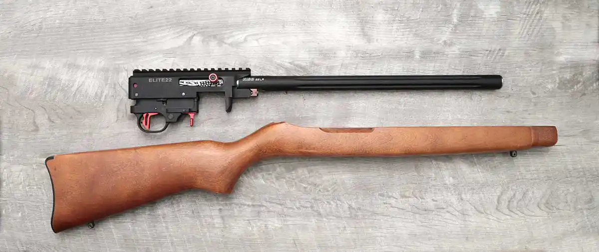 Ruger 10/22 factory stock and an aftermarket barreled action.