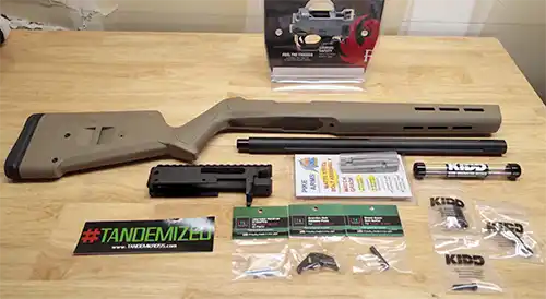 All the parts for this custom 10/22 rifle. 