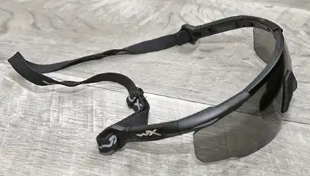 Tactical strap on the Wiley X Saber Advanced Eye Protection.