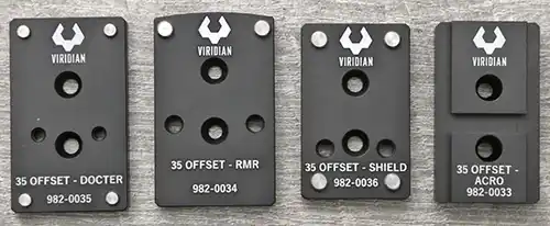 Optic adapter plates for the Viridian PINCH Adjustable 35 Degree Offset Mount.