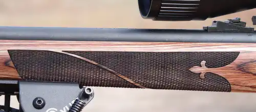 Forend laser engraving on the Boyds rifle stock. 