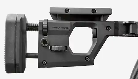 Buttstock adjustments on the Magpul Pro 700 Folding Rifle Chassis.