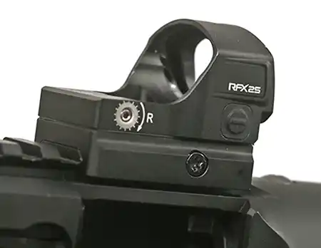 Picatinny-mounted Viridian RFX25 Green Dot Reflex Sight.