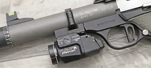 Performance Services LLC Browning Buck Mark under-barrel rail side view. 