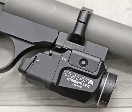 Performance Services LLC Browning Buck Mark under-barrel rail installed, also known as the browning buckmark under-barrel rail