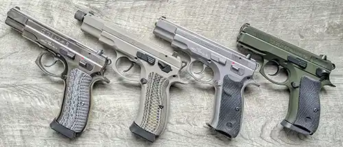 A Collection of CZ 75 Pistols Including Nickel and Stainless Models popular for gun collecting