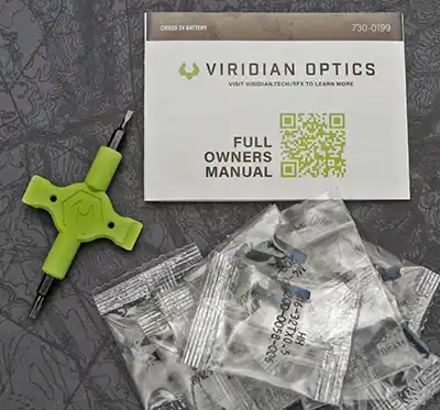 Everything needed to install and maintain your Viridian RFX42 Green Dot Sight.