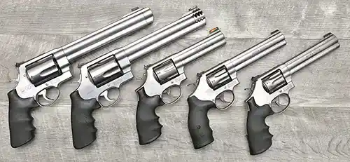 A Collection of Stainless S&W Revolvers popular for gun collecting