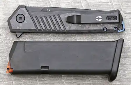Tekto F1 Alpha EDC folding knife closed with reversible pocket clip