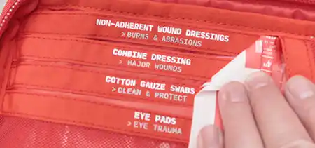 Wound care compartment inside the SurviveX Large First Aid Kit