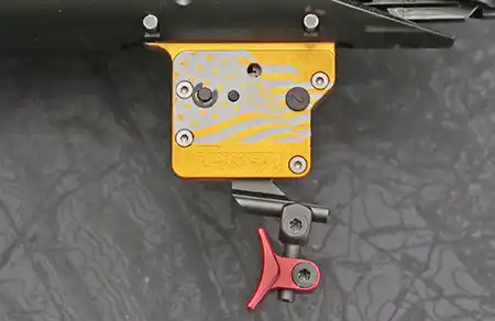 Opposite side of the Timney Calvin Elite two stage trigger