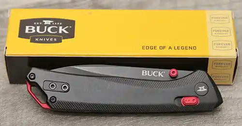 Black Buck 700 Nomad closed beside Buck Knives box