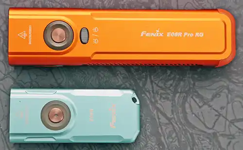 Fenix E06R compared with the larger Fenix E06R Pro RG flat flashlight