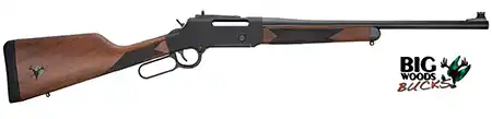 Henry H14 Big Woods Carbine shown with the Big Woods Bucks logo