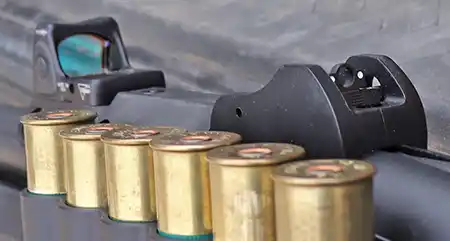 Mesa Tactical 1301 Reflex Mount with factory iron sights visible behind the red dot