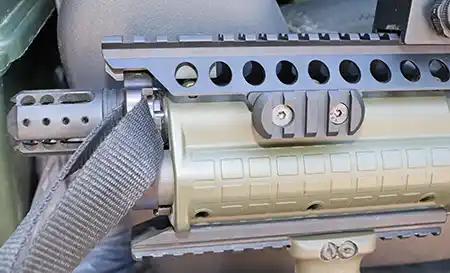 Accessory rail section mounted to the Mesa Tactical SureShell rail on a Kel-Tec KSG