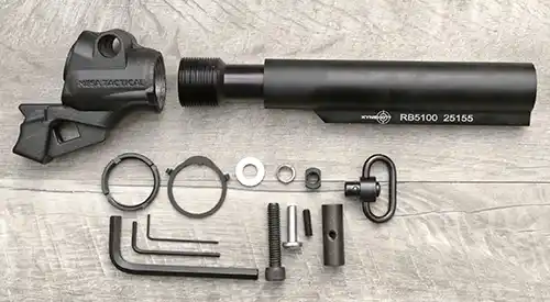 Mesa Tactical LEO Gen II Telescoping Stock Adapter and KynSHOT Buffer kit contents