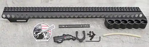 Mesa Tactical SureShell Carrier and Rail package contents for the Mossberg Shockwave