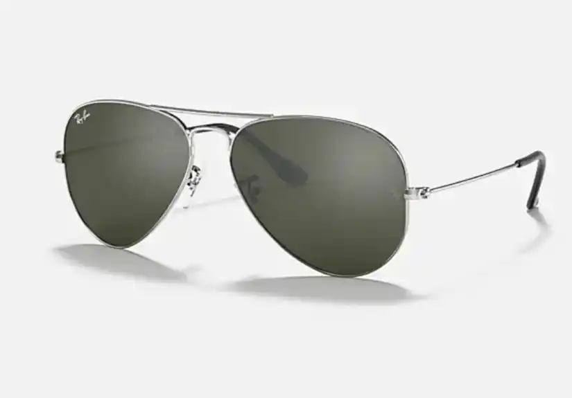 Ray-Ban Aviator sunglasses with green lenses and silver frames