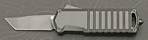 Tekto A2 Badger automatic knife open with D2 tanto blade