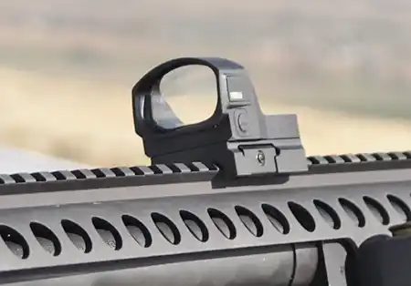 Viridian RFX25 mounted on the Mesa Tactical SureShell rail for the Mossberg Shockwave