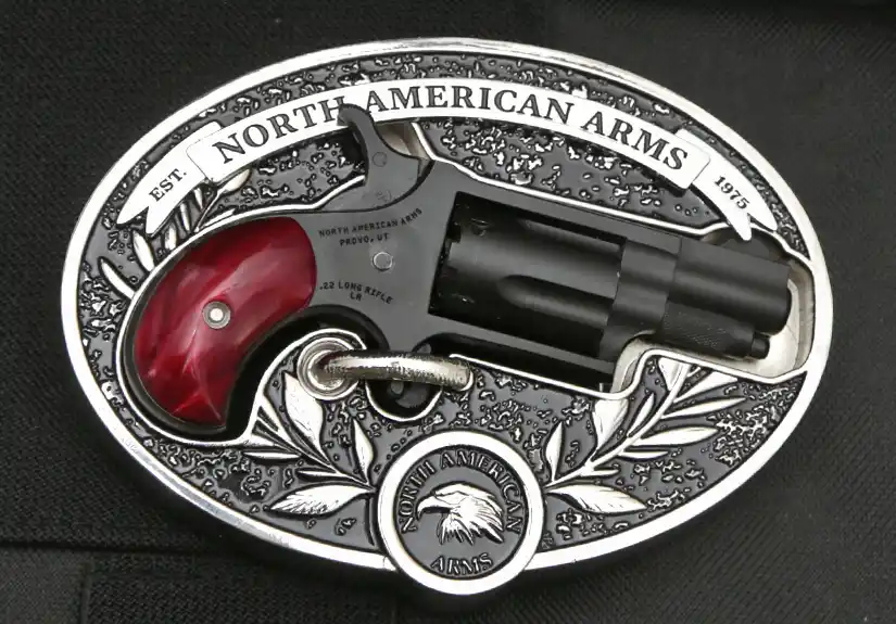 NAA Zorro 22 LR revolver mounted in an ornate belt buckle