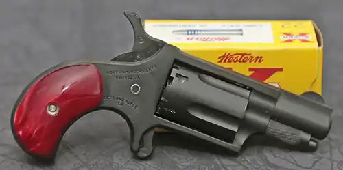 NAA Zorro five-shot 22 LR Mini-Revolver with red pearl grips