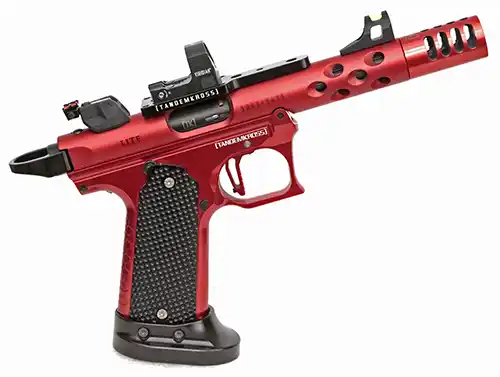 Red TANDEMKROSS Kraken lower build with Ruger Mark IV Lite upper and Viridian optic