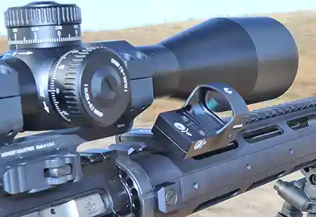 Viridian RFX25 green dot reflex sight mounted offset on an AR