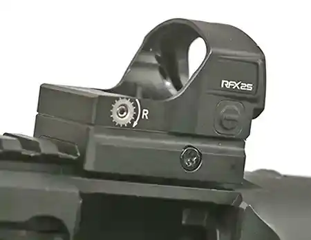 Viridian RFX25 green dot reflex sight on a Picatinny mount
