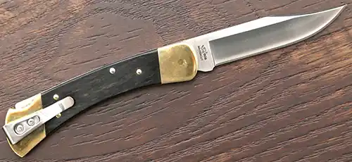 Buck 110 Slim Heritage Elite open with deep-carry pocket clip