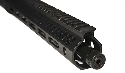 Close-up of the muzzle threads on a BoreBuddy 16-inch AR22 upper